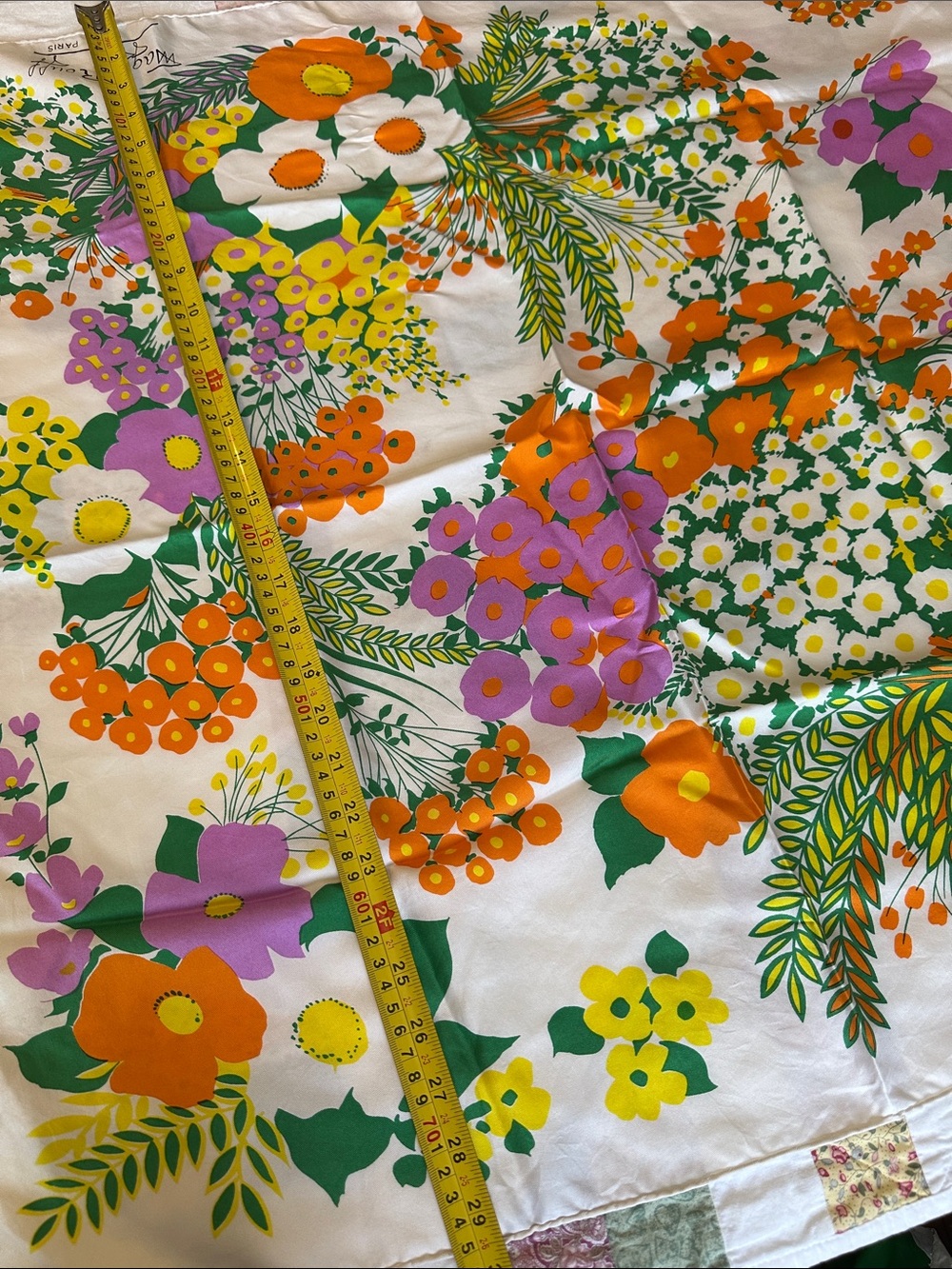 F—Floral silk scarf - White with Orange, Green & Purple - Picture 6 of 8